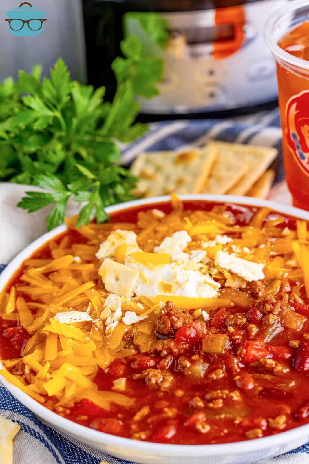 A bowl of Slow Cooker Wendy's Chili.