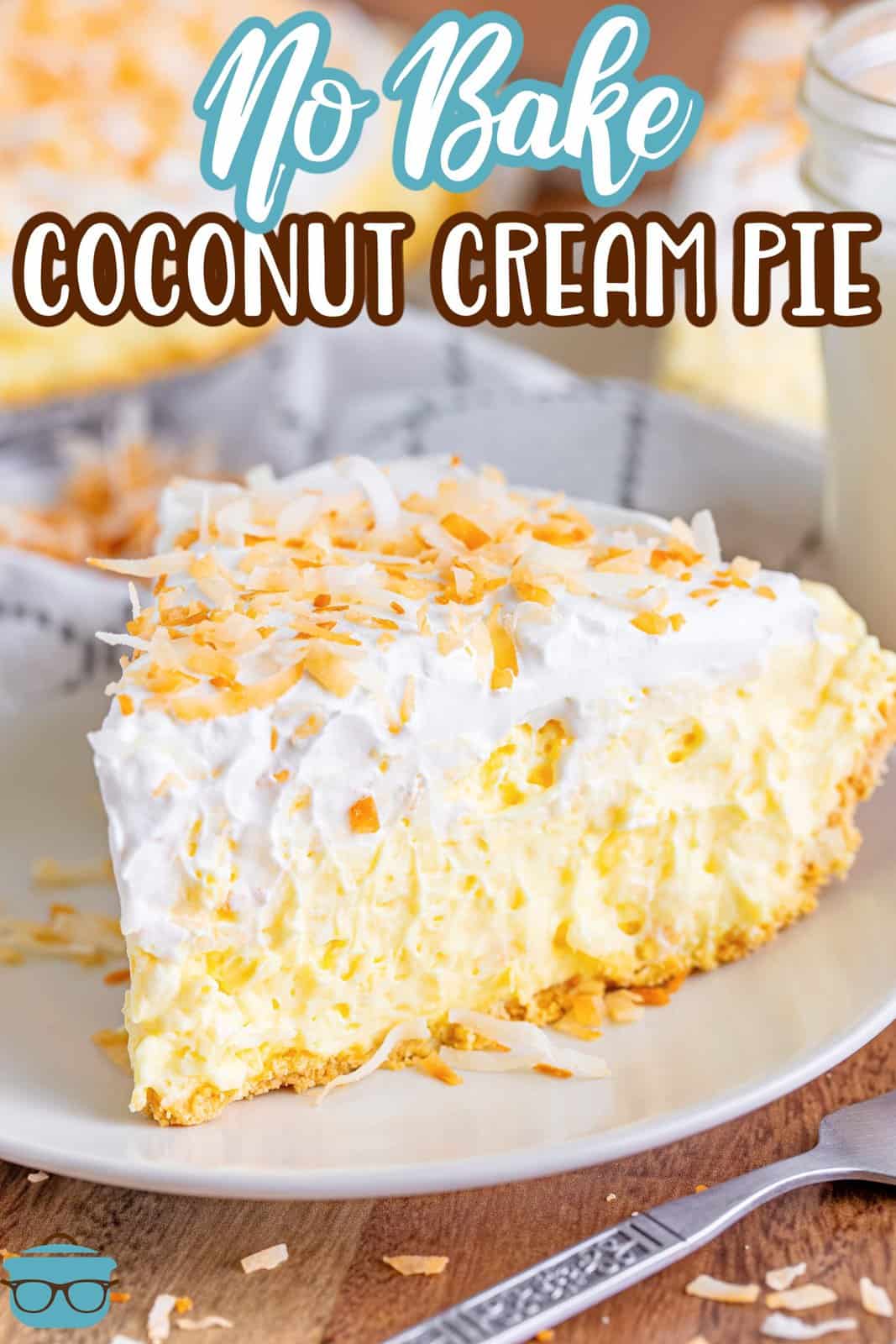 Slice of coconut cream pie on a plate.