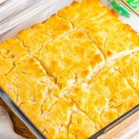fully baked biscuits in a baking dish.