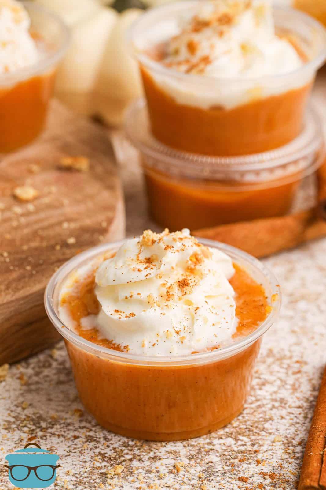 A few pumpkin pie shots with whipped cream and ground cinnamon.