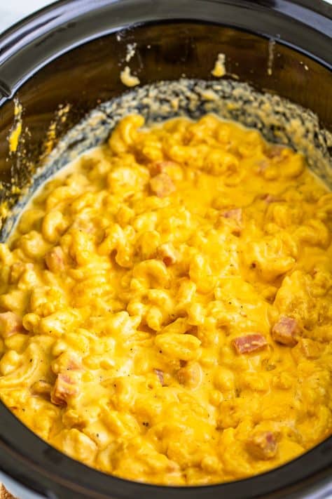Mac and cheese in a crockpot.