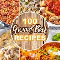 a collage of 6 photos with text on the collage reads "100 Ground Beef Recipes".