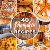 a collage of 6 pumpkin recipe photos with text on the collage that says "40 pumpkin recipes".