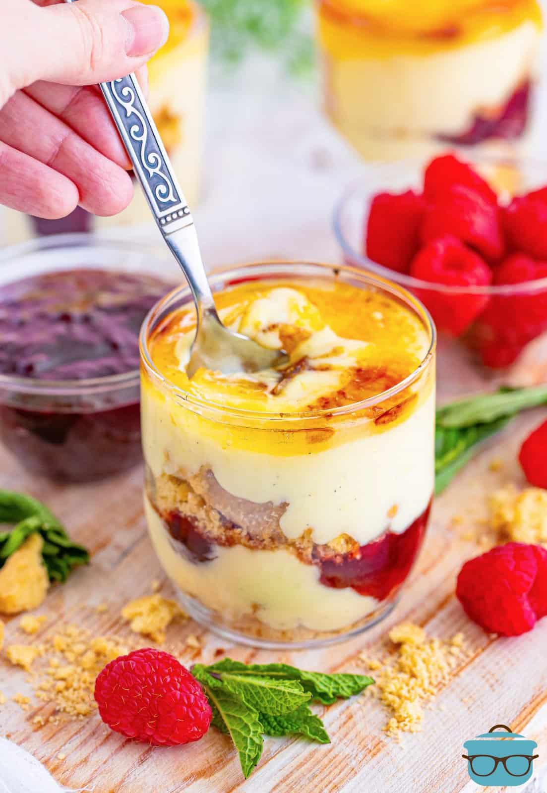 A spoon in a Creme Brulee Trifle glass.