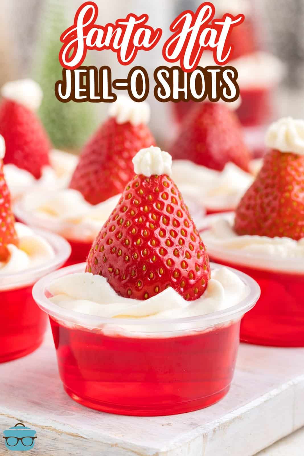 A few Santa Hat jello shots with strawberries and whipped cream.