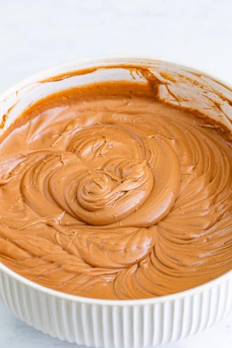 Chocolate pudding mixture in a bowl.