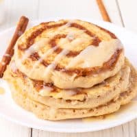 A plate of Cinnamon Roll Pancakes