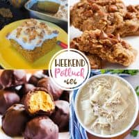 Weekend Potluck featured recipes: Frosted Pumpkin Walnut Snack Cake, Chewy Pumpkin Oatmeal Cookies, Pumpkin Pie Truffles, Old-Fashioned Chicken and Dumplings.