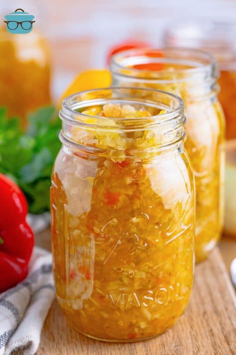 Two jars filled with Chow Chow Relish.