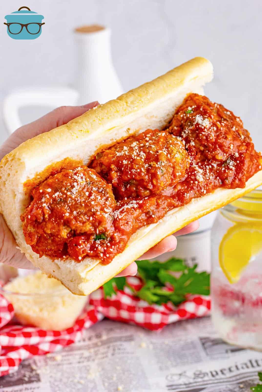 A large sub roll with Homemade Meatballs.