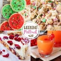Weekend Potluck featured recipes: Christmas Sugar Cookies, Grandma's Christmas Punch, Cranberry Bliss Bars, White Chocolate Trash.