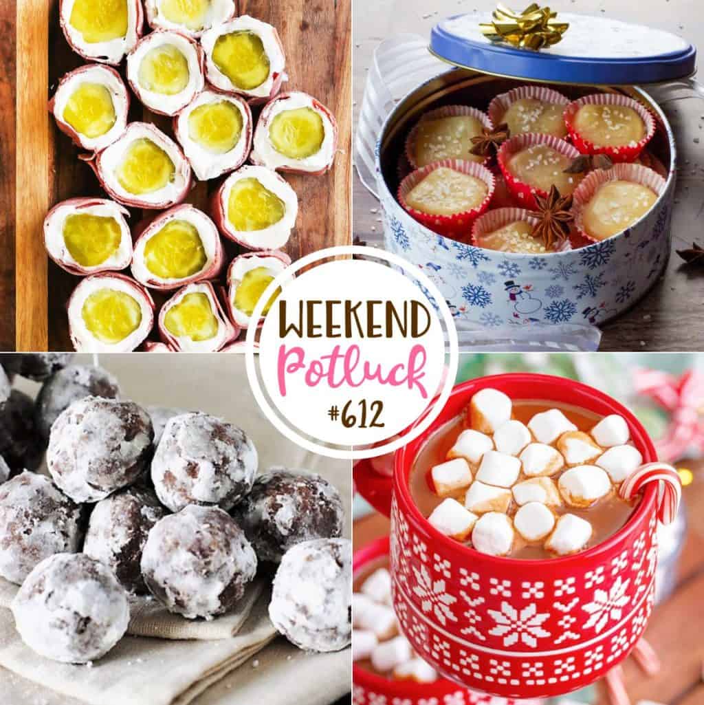  Pickle Roll Ups, Salted Soft Butter Toffee, Rum Balls with Spiced Rum and Crock Pot Creamy Hot Chocolate.