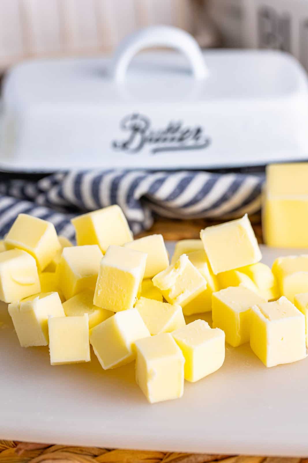 Cubed up pieces of butter so it can soften faster.