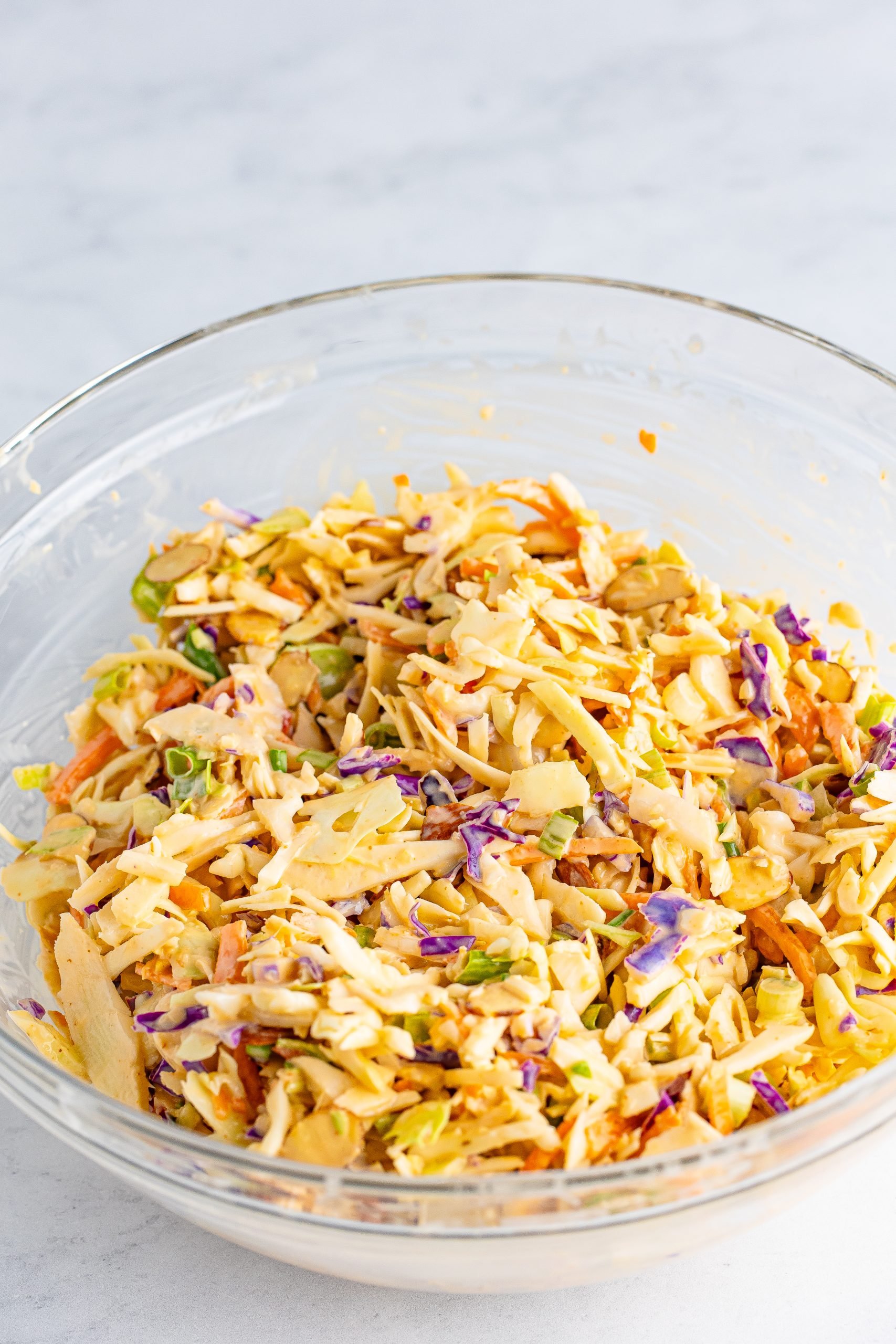 Asian slaw in a bowl that's been chilled. 