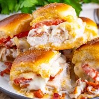 Close up looking at a pile of Kentucky Hot Brown Sliders.