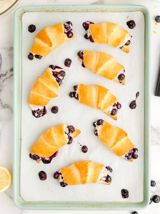 fully baked blueberry cheesecake crescents.