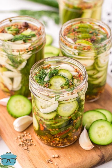 A few jars of homemade Refrigerator Pickles.