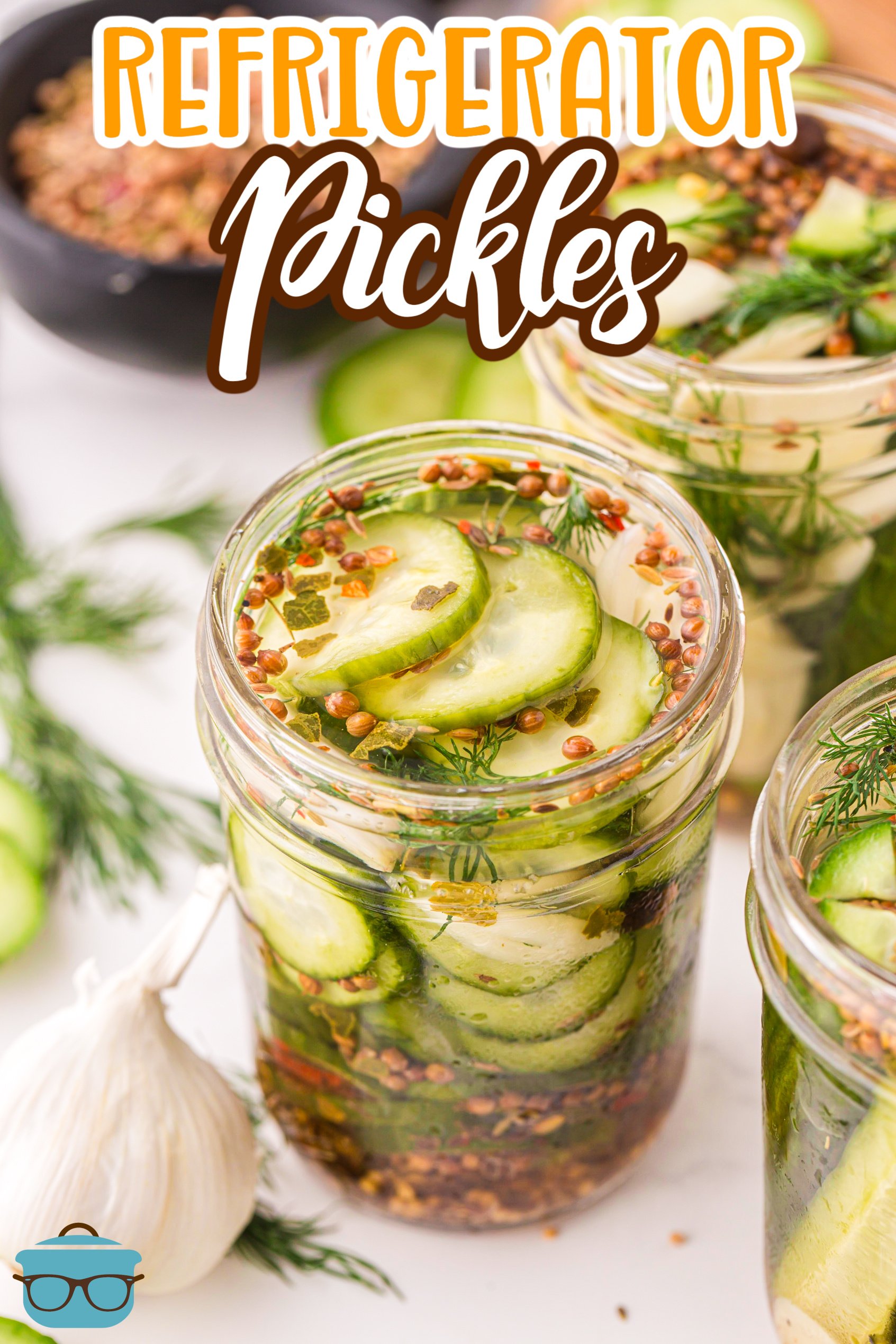 A jar of homemade Refrigerator Pickles.