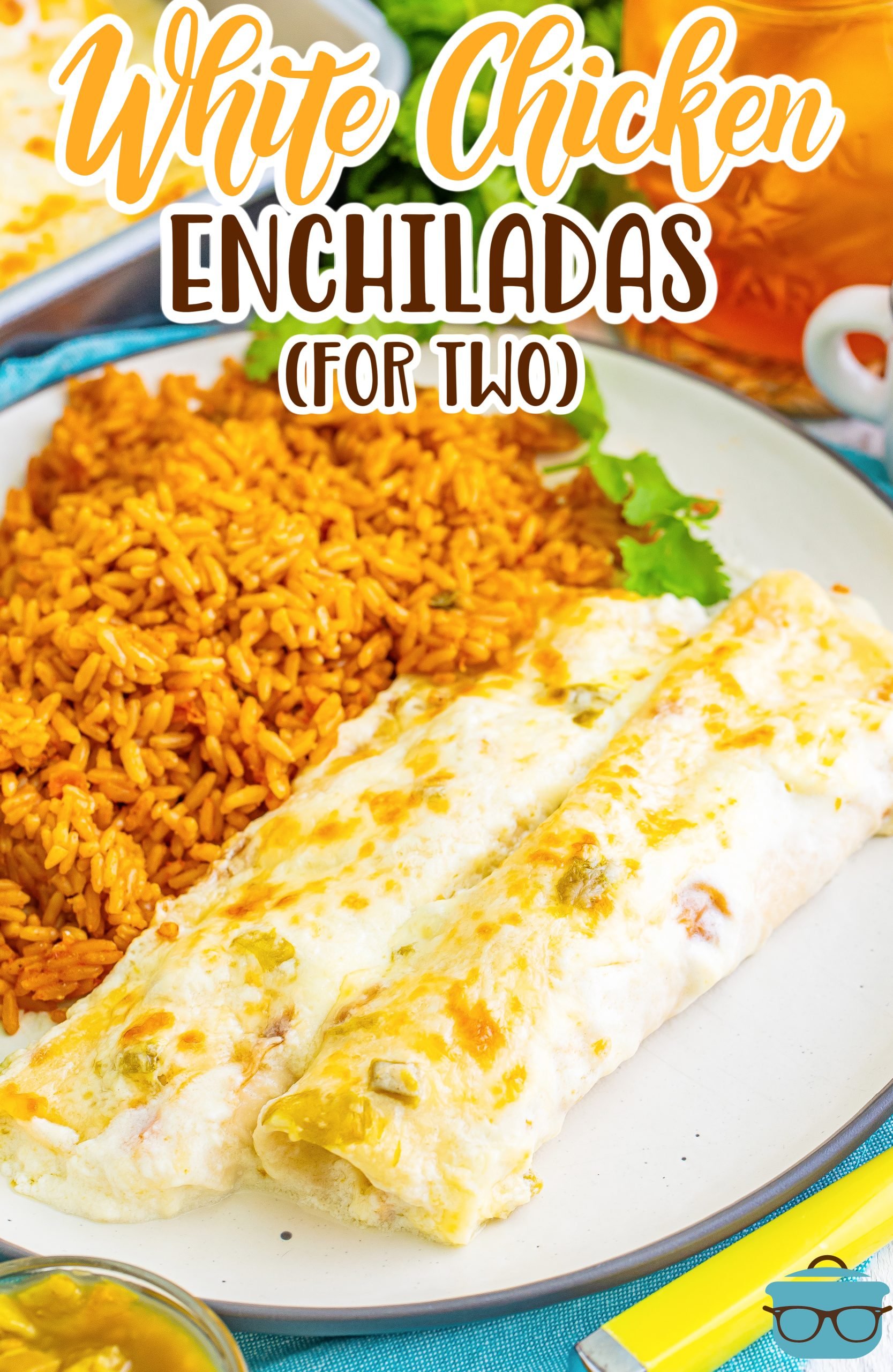 A plate with Chicken Enchiladas for Two