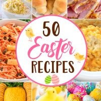 a collage of 9 photos showing Easter foods with text in the center of the collage that says "50 Easter Recipes".