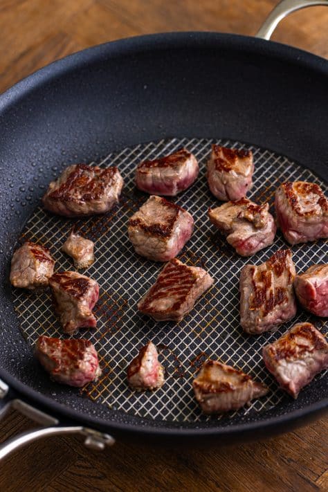 browning the stew meat in a skillet.