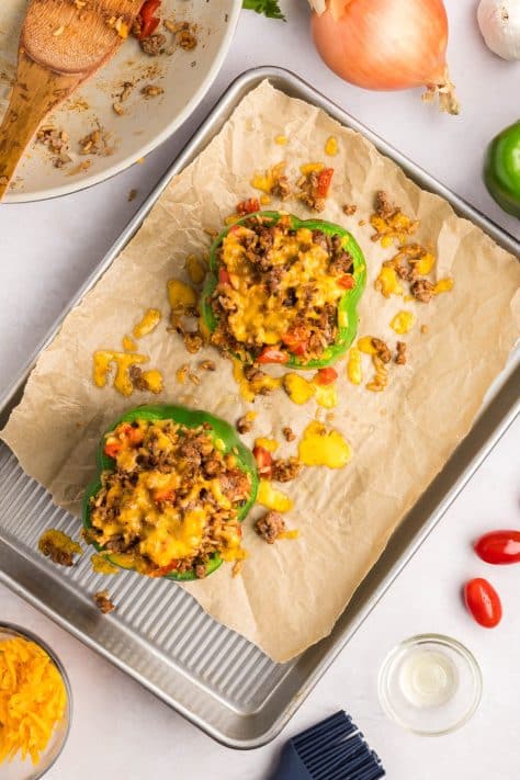 Baked stuffed green peppers.