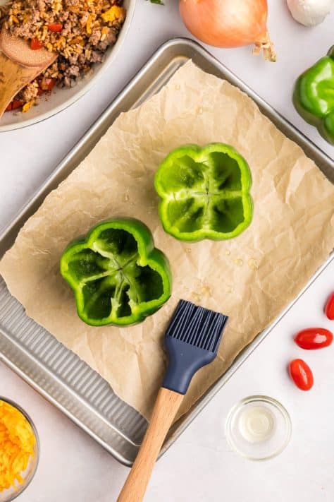Cut and prepped bell peppers.
