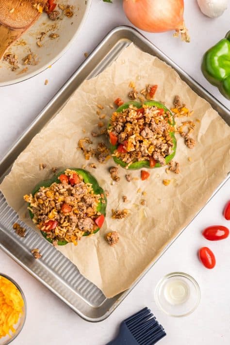 Bell peppers with the filling in it.