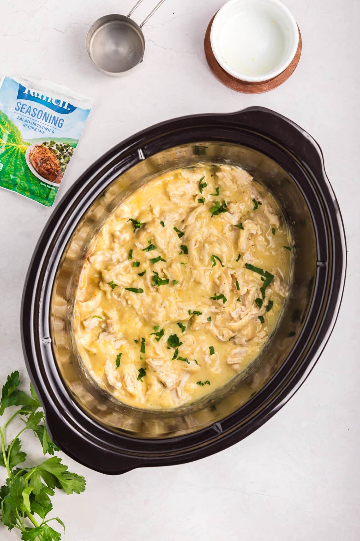 crock pot chicken cream cheese ranch dressing Crock Pot Ranch Chicken! **Ingredients** Chicken Cream of Chicken Cream cheese Ranch dressing mix Chicken broth