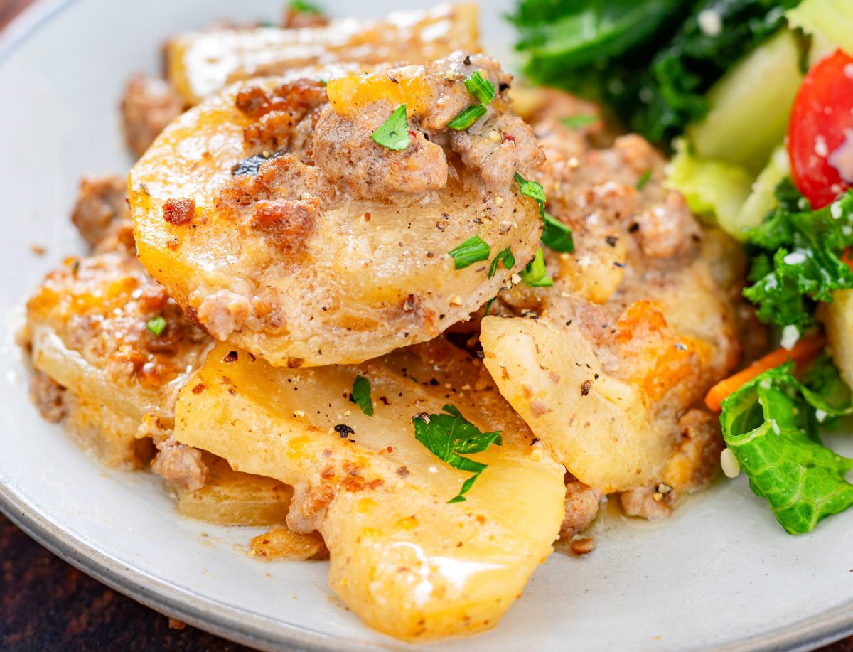 Crock Pot Potato Hamburger Casserole - The Country Cook
