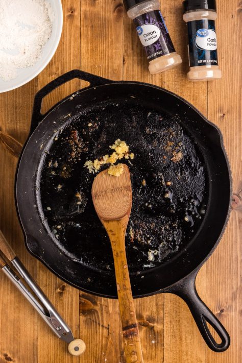 Minced garlic in a skillet.