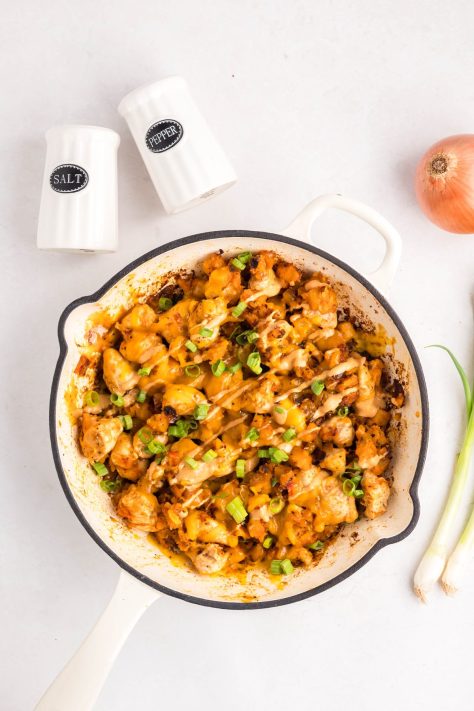 Chipotle Chicken and Potato Skillet with green onions.