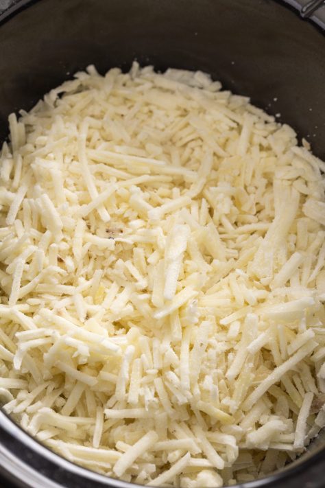 Shredded hash browns in a Slow Cooker.