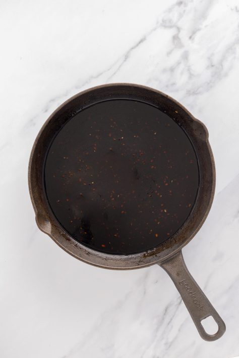 soy sauce mixture in a large cast iron skillet.