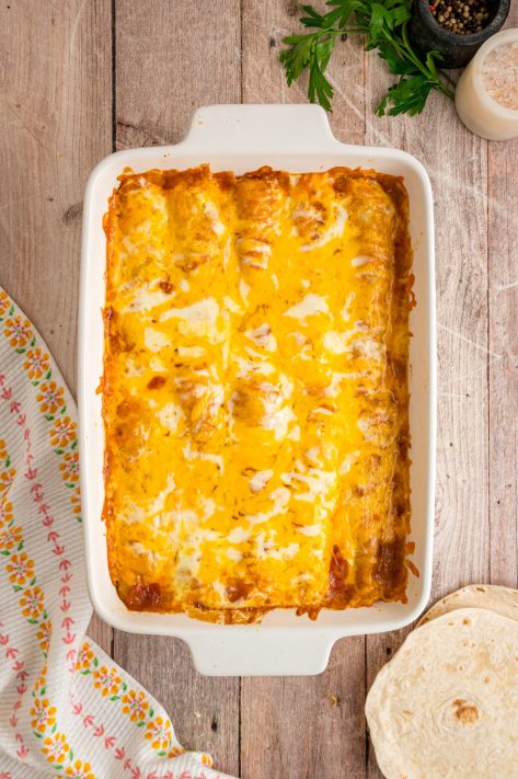 Baked Enchiritos in a dish.