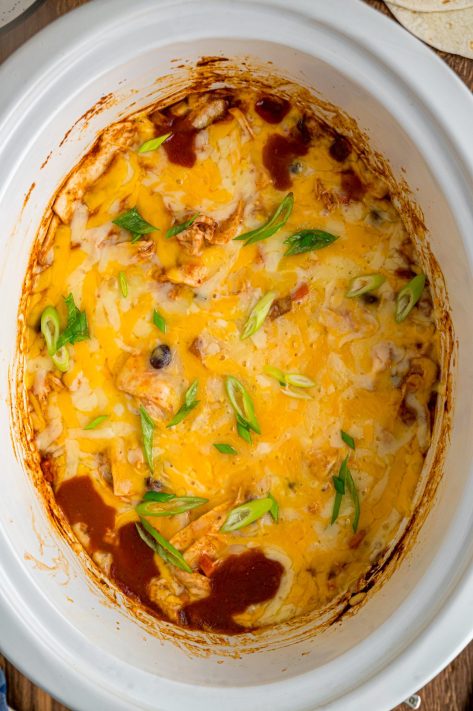 A Crock Pot full of Lazy Enchiladas.