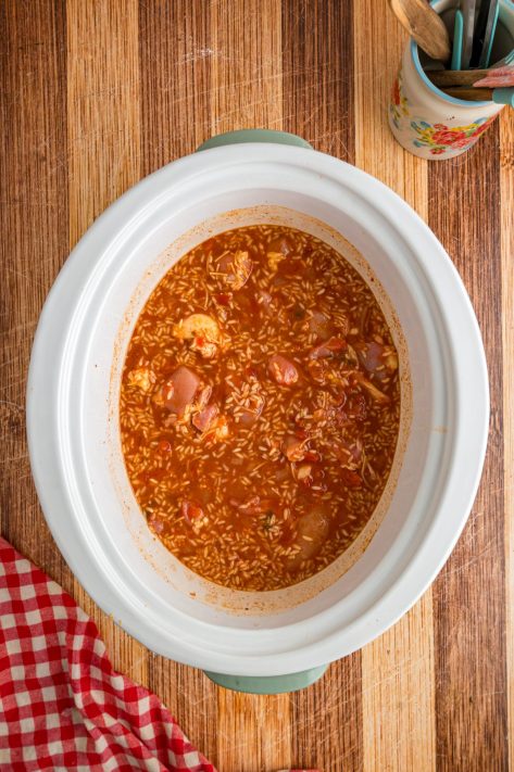Chicken and Rice in a Slow Cooker cooking.