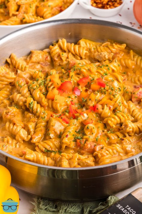 A full pot of Rotel Chicken Pasta.