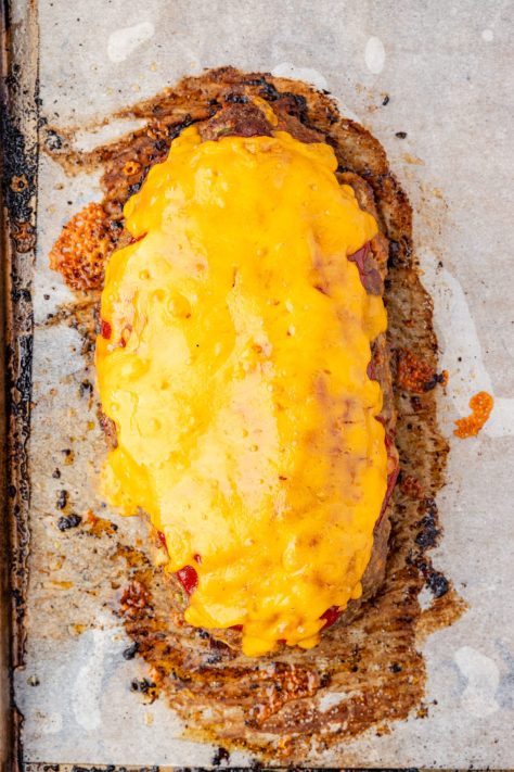 A baked loaf of Bacon Cheeseburger Meatloaf.