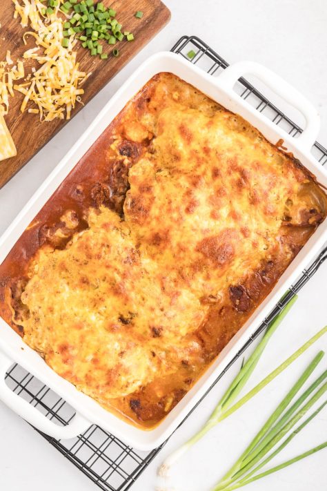 A baked Texas Trash Chicken in a baking dish.
