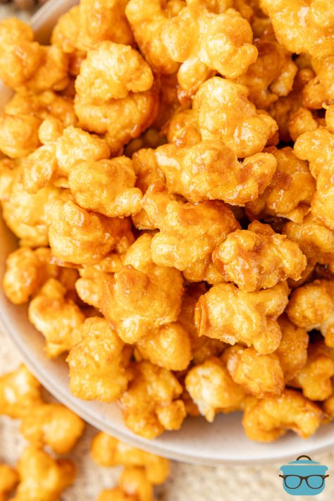 An overflowing bowl of Buc-ees Beaver Nuggets.