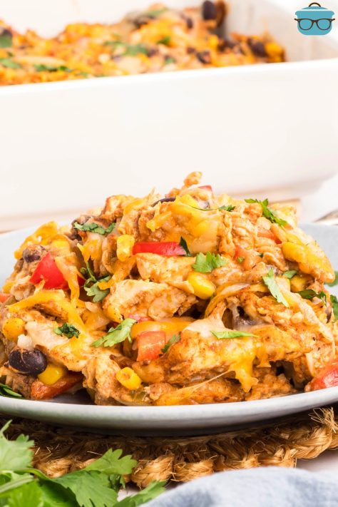 A plate of Chicken Burrito Casserole.