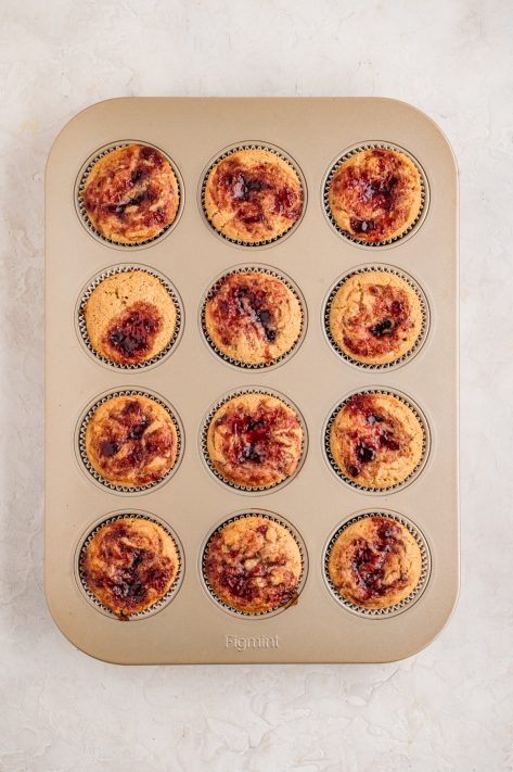 Baked Peanut Butter and Jelly Muffins.