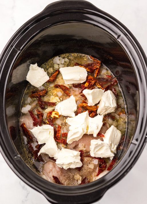All the ingredients for Tuscan Chicken in the Slow Cooker.