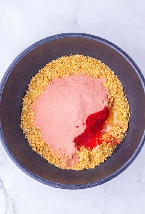 Crumble topping being mixed together.