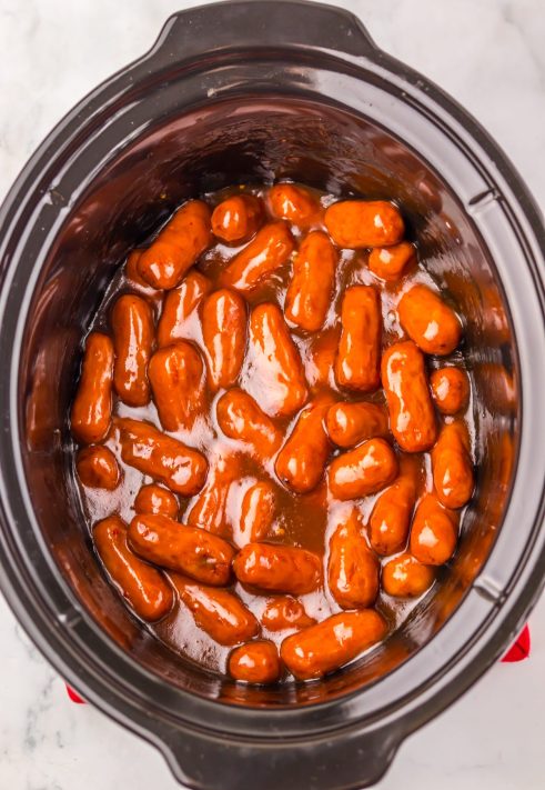 Cooked Crock Pot Cherry Coke Lit'l Smokies in sauce.