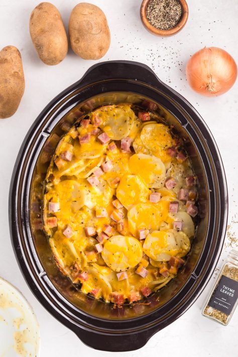 Cooked Ham and Potatoes in the Slow Cooker.