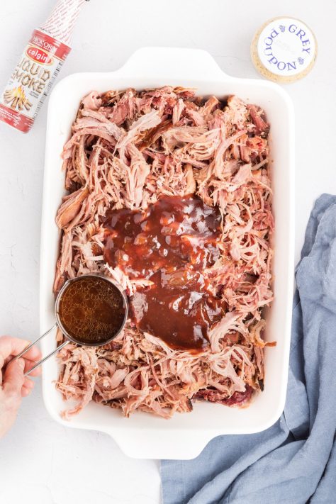 ham broth added to pulled ham mixture.