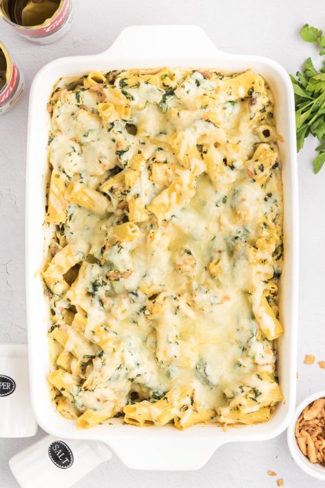 A baked Chicken Casserole without crunchy fried onions.