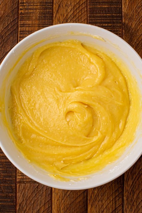 Cake batter in a bowl.